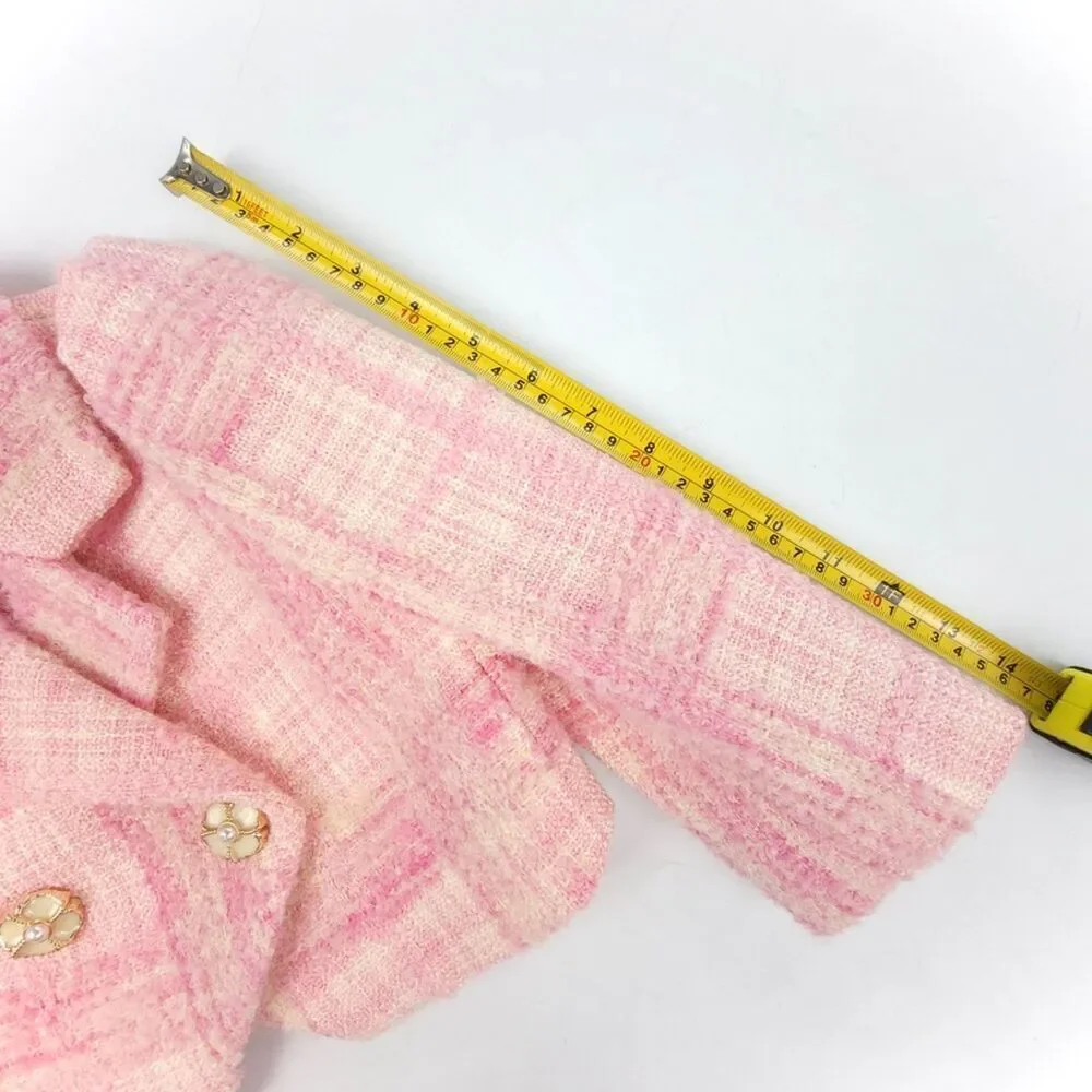 NEW LoveShackFancy Girls Tweed Kip Blazer Jacket Wool Puff Sleeve Old Money Pink